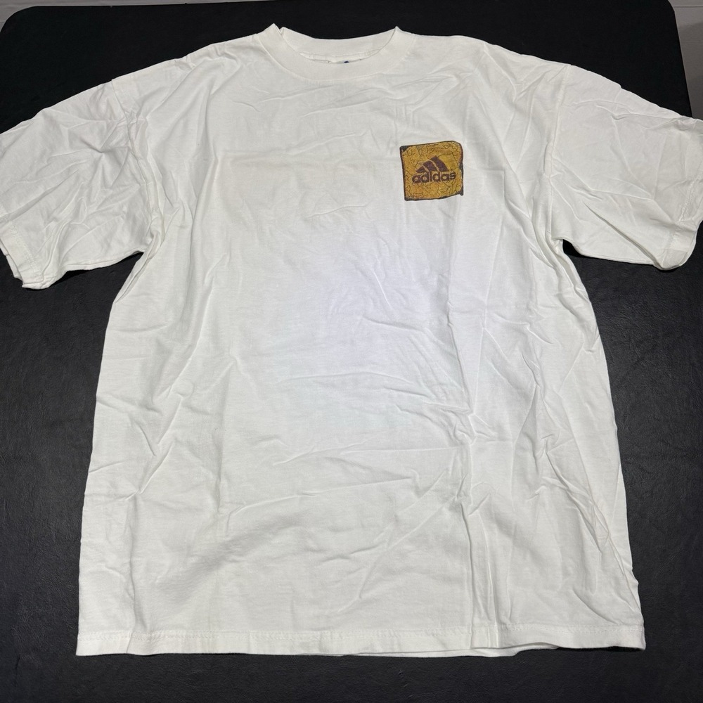 Vintage Adidas 90s Shirt White Mens Crewneck Short Sleeve Sz L 3 Square Graphic